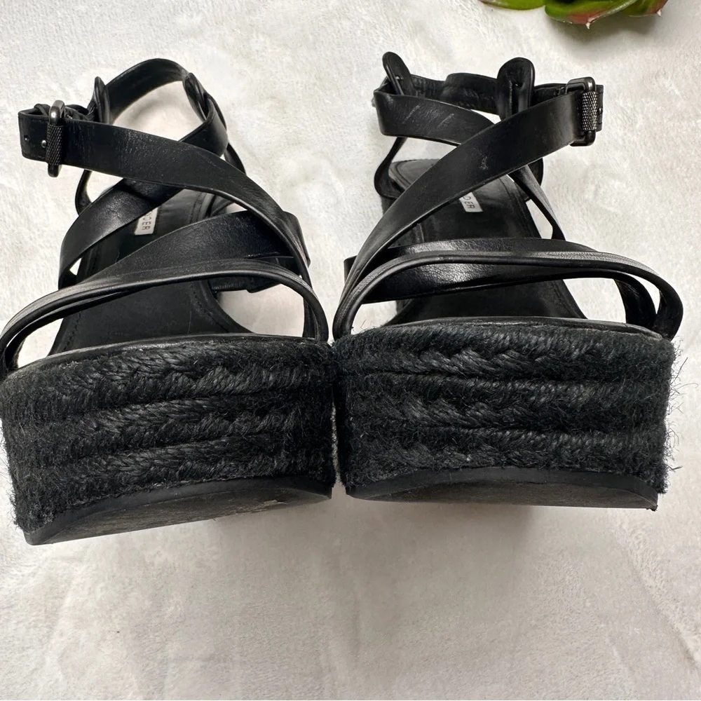 Vera Wang Lavender Leather Jute Criss Cross Espadrille Style Wedges in Black 8.5